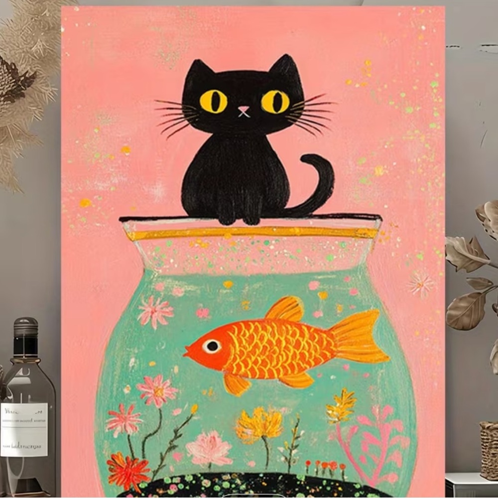 Black Cat and Goldfish Art Print - Picture 3 of 5